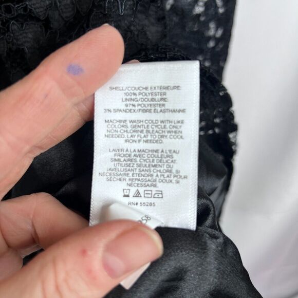 Express NWT Black Lace Overlay Statement Puff Shoulder Elegant Dress Size Small - Picture 2 of 10